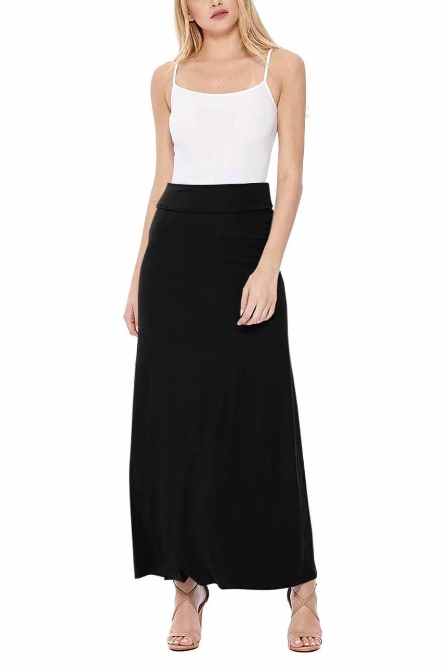 NEW MOA COLLECTION women's casual relaxed fit solid maxi skirt in black